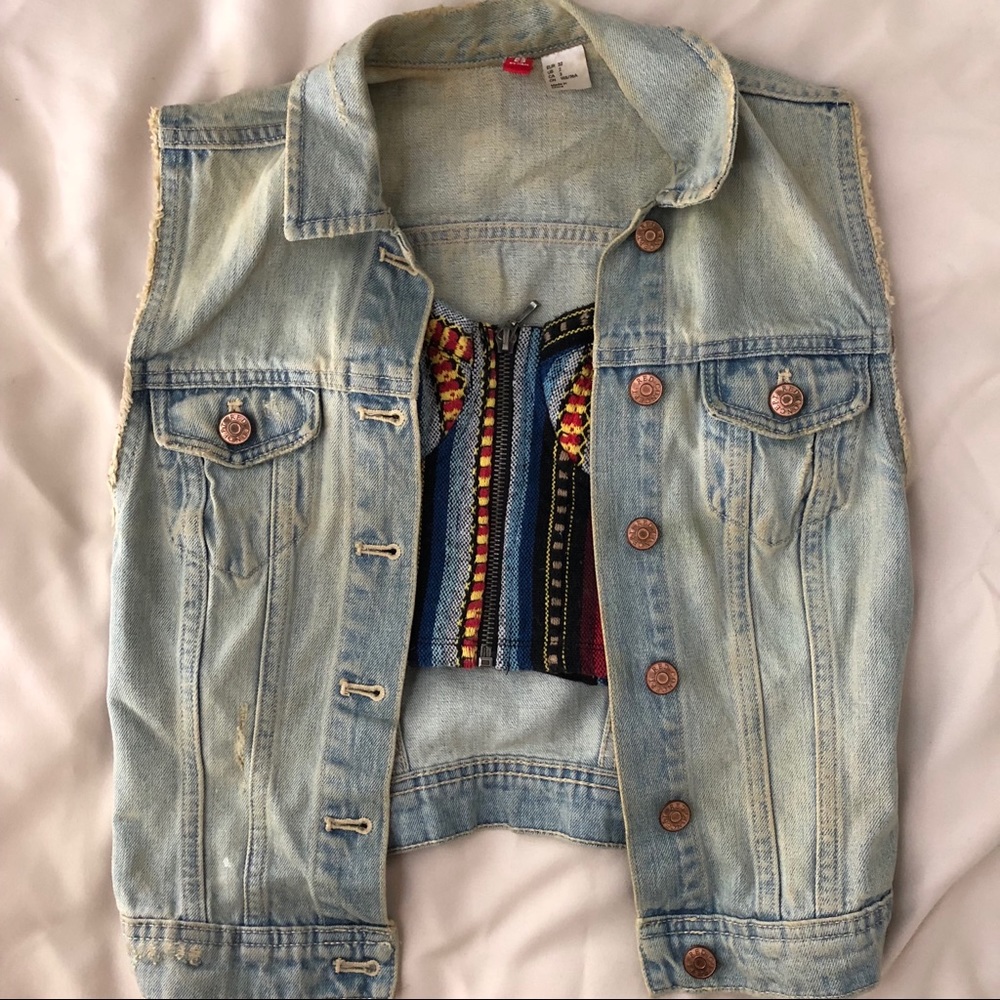 H&M distressed denim vest.